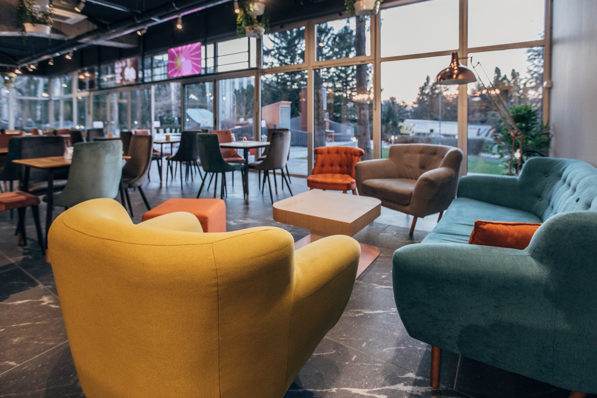 Modern office lobby or cafeteria